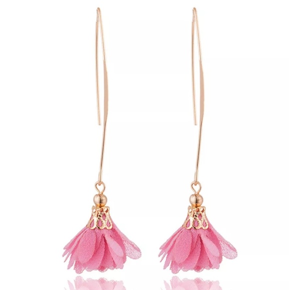 long earrings light pink flower Jewelry - Long Gold & Fuchsia Flower Color Boho Gypsy